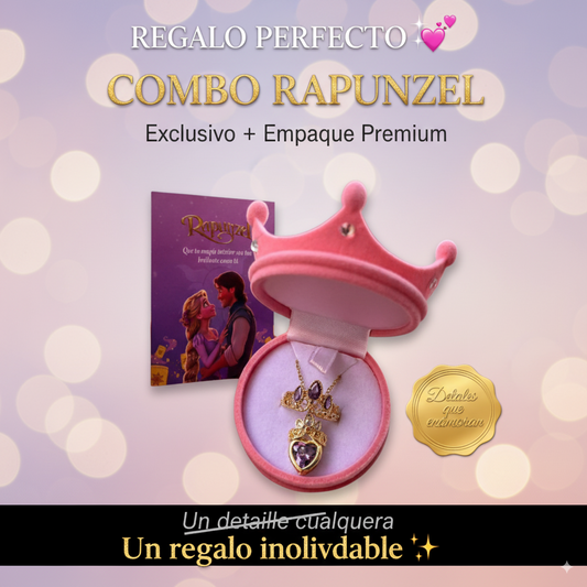 Combo Rapunzel: Collar + Anillo + Empaque de princesa.