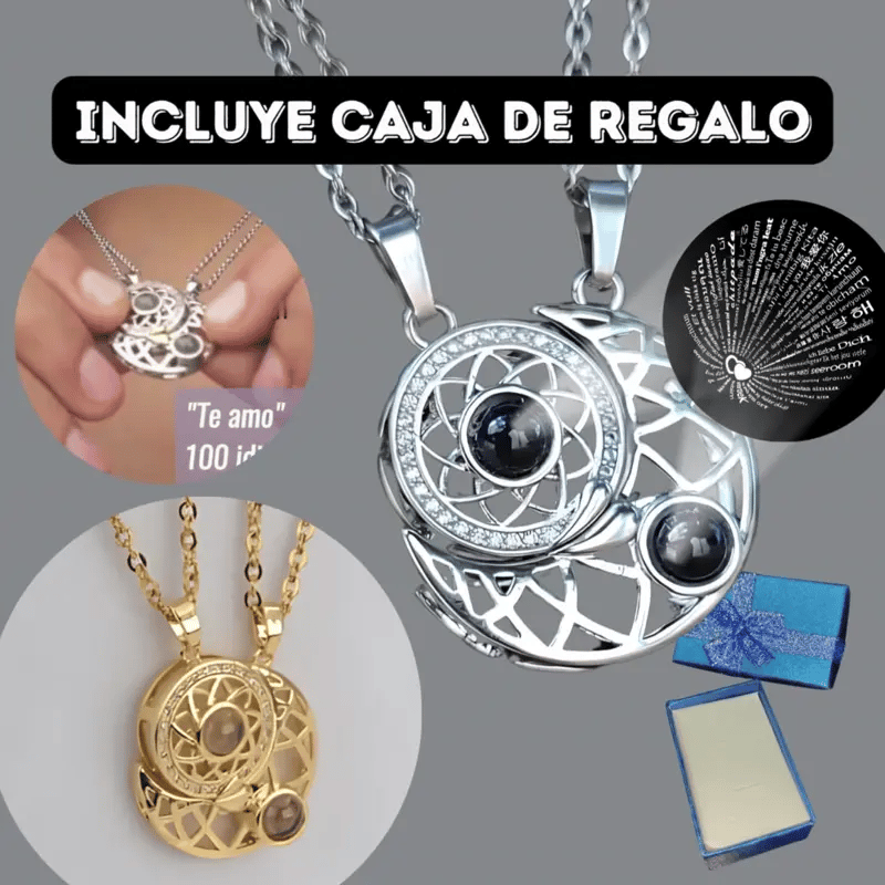 Collar Sol 🌞 y Luna🌙 para Parejas, proyecta "Te Amo" en 100 Idiomas
