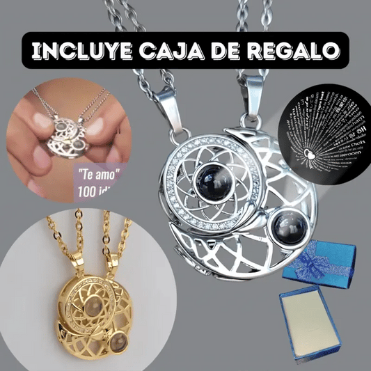 Collar Sol 🌞 y Luna🌙 para Parejas, proyecta "Te Amo" en 100 Idiomas