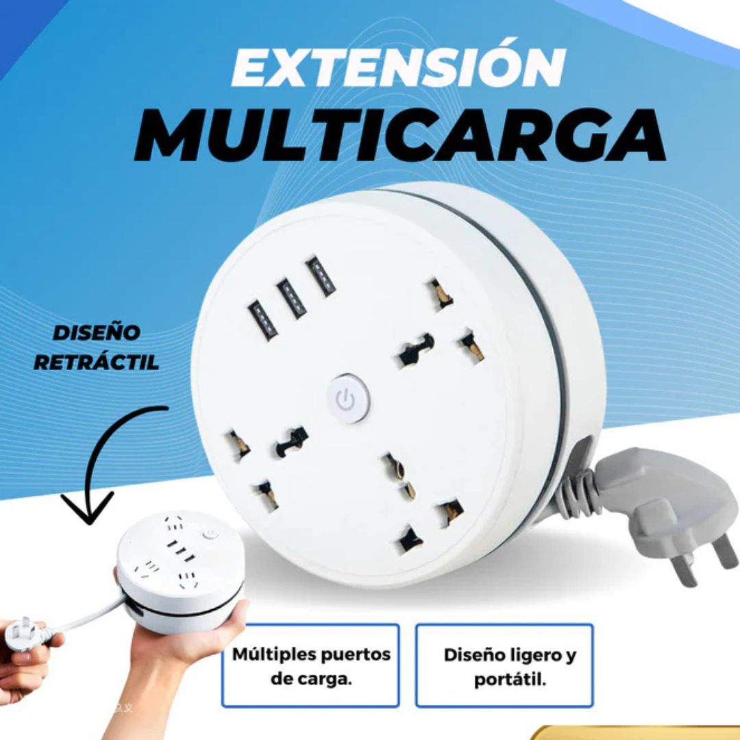 Extensión Multicarga Retráctil USB 180 cm
