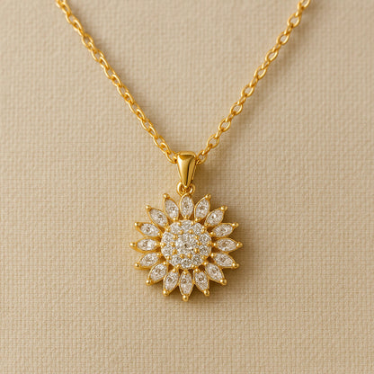 🌻 Collar de Girasol giratorio | Baño de Oro y Caja de Corazón Premium