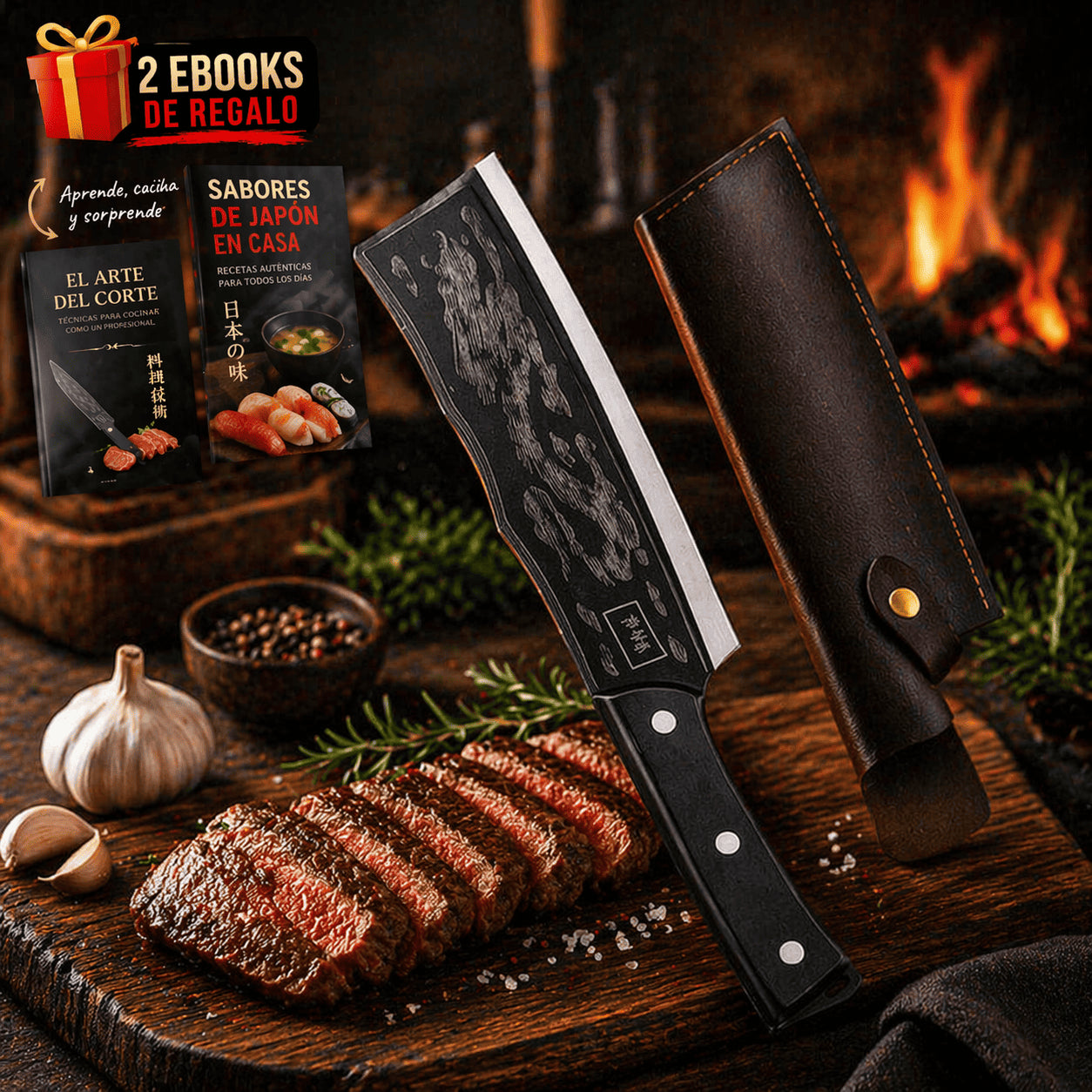 Cuchillo Samurai Pro con Estuche + 2 Ebooks de regalo📚🔥