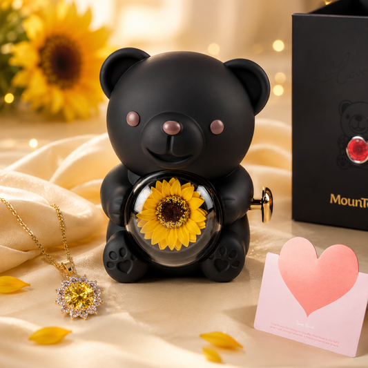 Collar de Girasol con Caja de Osito de regalo Incluida y Bolsa de Regalo