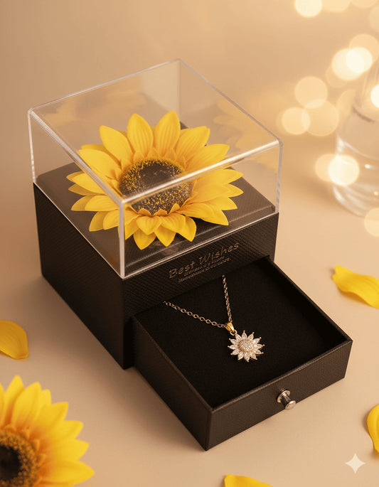 Collar de Girasol | Baño de Oro + Caja de Regalo de Girasol