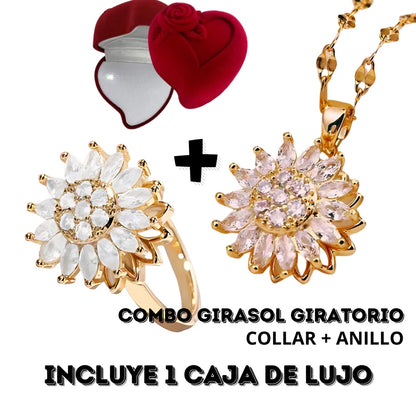 Combo Collar y Anillo de Girasol con Caja de Regalo 🎀