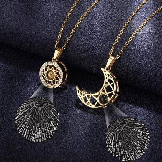 Collar Sol 🌞 y Luna🌙 para Parejas, proyecta "Te Amo" en 100 Idiomas
