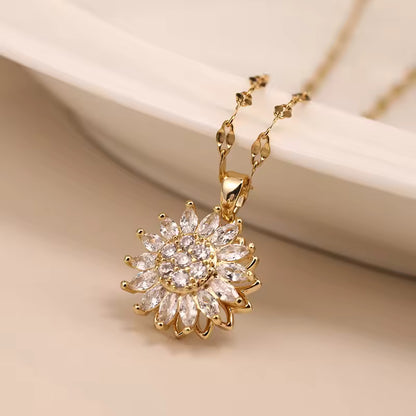 🌻 Collar de Girasol giratorio | Baño de Oro y Caja de Corazón Premium