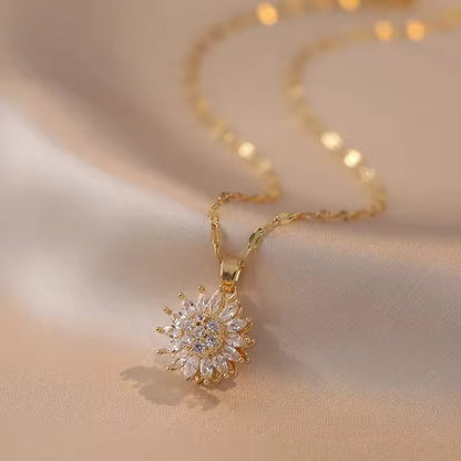 🌻 Collar de Girasol giratorio | Baño de Oro y Caja de Corazón Premium