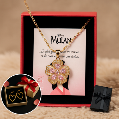 Combo Valiente y Radiante: Collar de Mulán + Pendientes de Corazón especiales