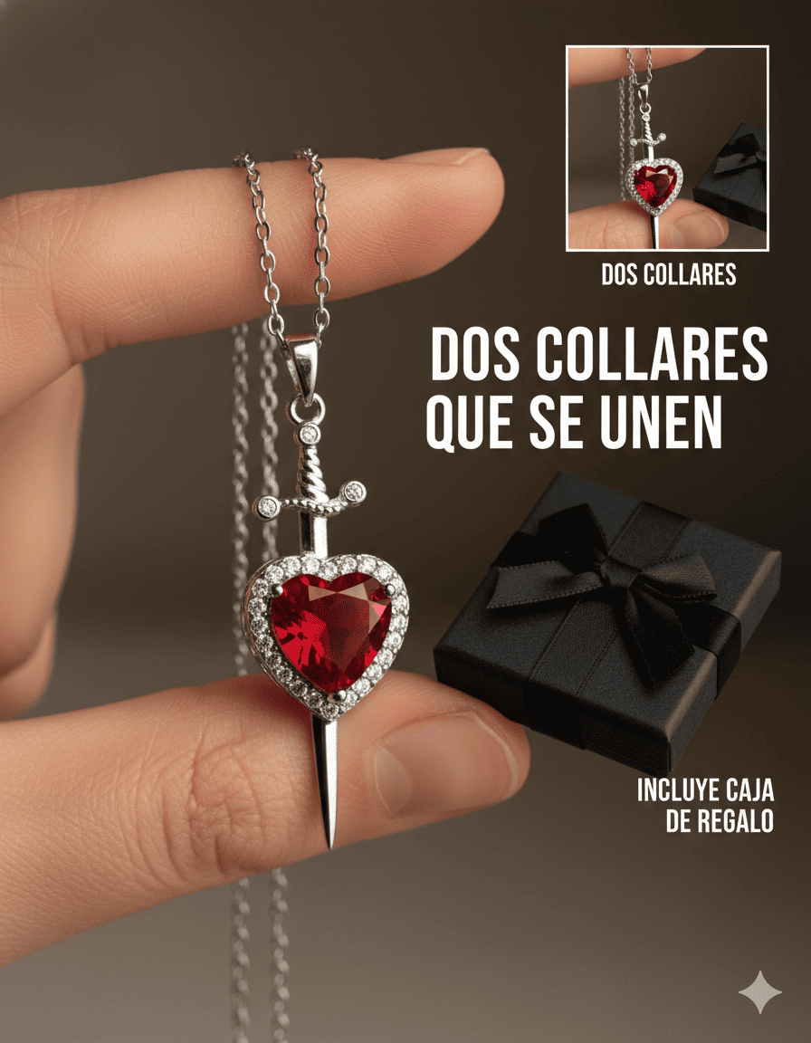 Collar de Espada y Corazón para Pareja + Caja de regalo